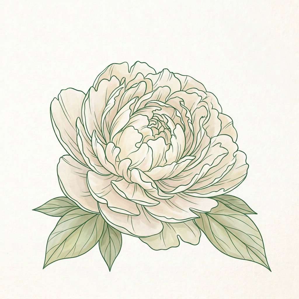 Botanical Peony Line Art Illustration